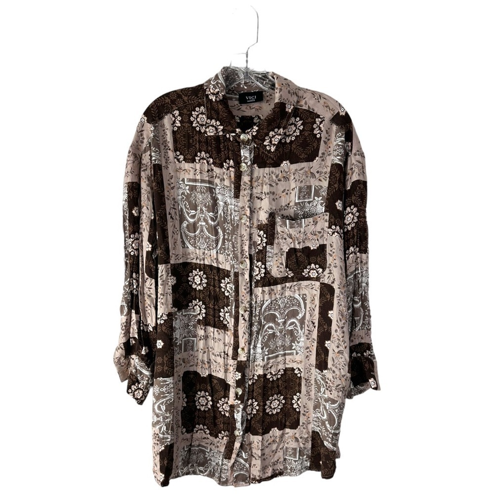 Vici Long Sleeve Tunic Button Shirt Oversized SZ M